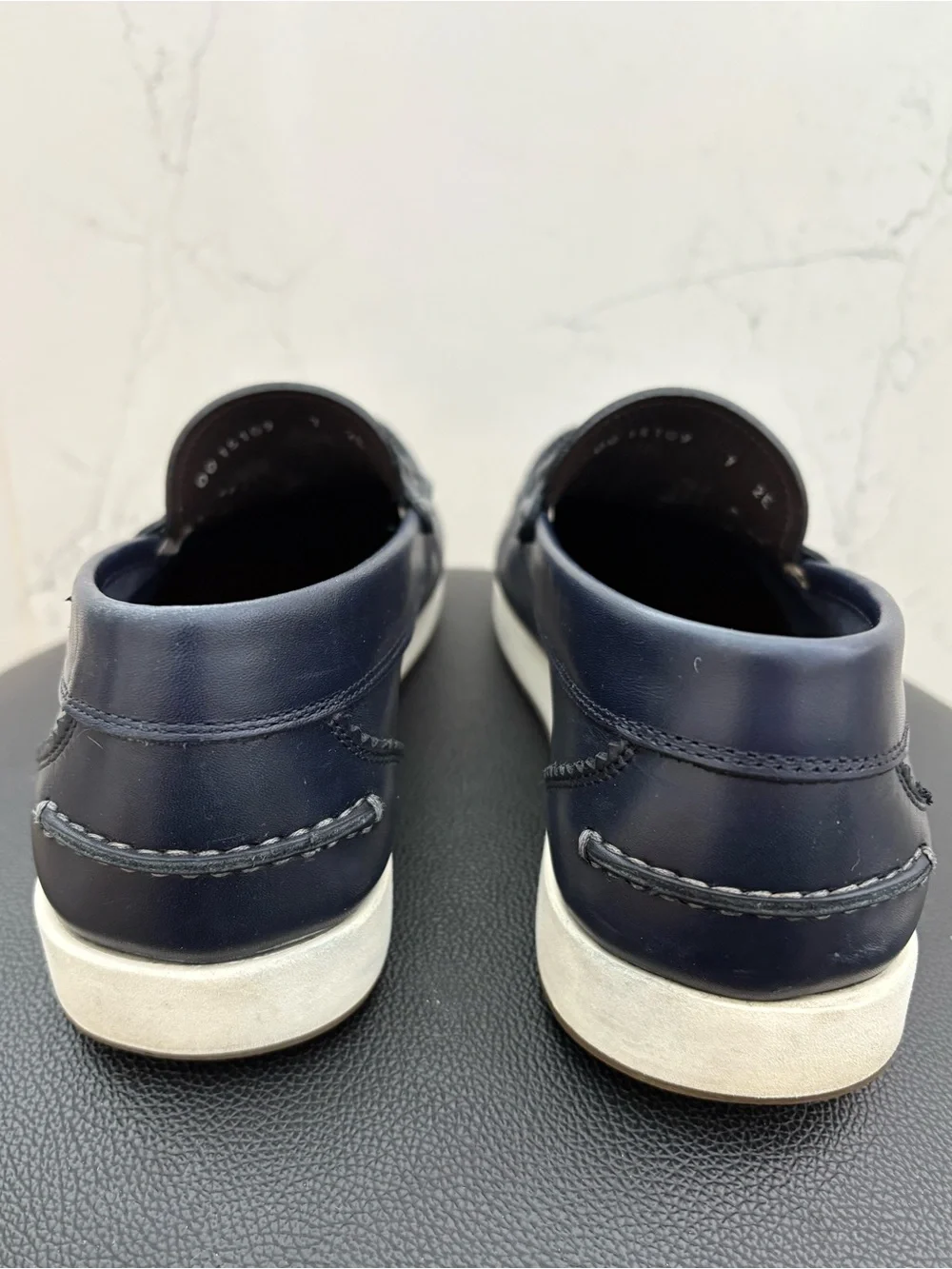 Salvatore Ferragamo Gancini Bit Leather Boat Casual Loafers Navy Sz 7 Made Italy